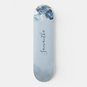 Watercolor Stofblauw Bloemenschrift Aangepast Persoonlijk Skateboard