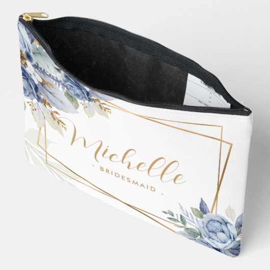 Watercolor Stofblauw & Gouden Bloemen Bruidsmeisje Etui (Open)