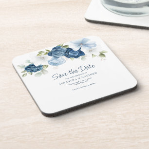 Watercolor Stofblauw Trouw Save the Date Bier Onderzetter