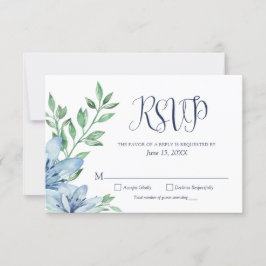 Watercolor Stofblauwe Marineblauwe Bloemen RSVP Kaartje