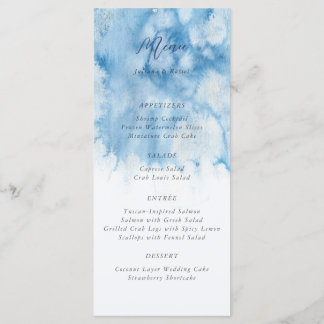 Watercolor Stofblauwe Winter Bruiloftsmenu Menu