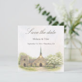 Watercolor Stone Chapel Save the Date Card (Staand voorkant)