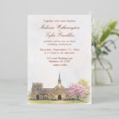 Watercolor Stone Chapel Spring Wedding Invitation Folie Uitnodiging (Staand Voorkant)