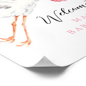 Watercolor Stork Pink Baby Shower Welcome Poster (Hoek)