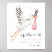 Watercolor Stork Pink Baby Shower Welcome Poster (Voorkant)