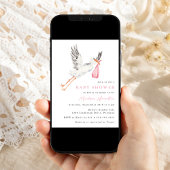 Watercolor Stork Pink Girl Baby Shower Kaart