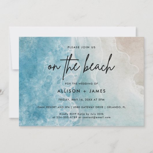 Watercolor Strand Bestemming Trouwen Kaart (Voorkant)