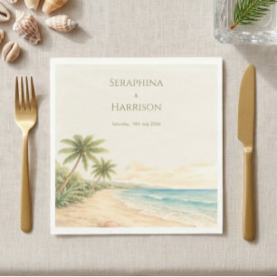 Watercolor Strand Bestemming Trouwen Kust Servet