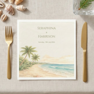 Watercolor Strand Bestemming Trouwen Kust Servet