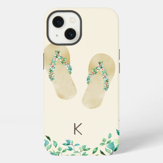 Watercolor Strand Botanische Teenslippers iPhone Hoesje (Achterkant)