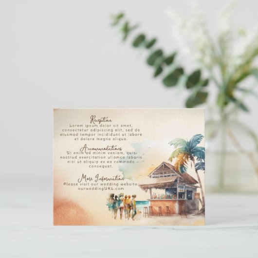 Watercolor Strand Bruiloft Enclosure Informatiekaartje (Staand voorkant)