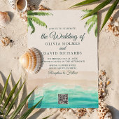 Watercolor Strand Foto & QR Code Trouwfeest Kaart