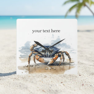 Watercolor Strand Krab, op maat Vierkante Klok