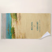 Watercolor Strand Kust Bruiloft Bestemming Strandlaken (Voorkant)