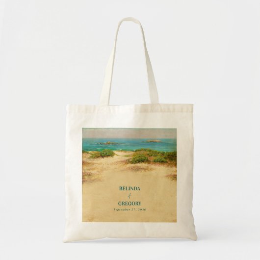 Watercolor Strand Kust Bruiloft Bestemming Tote Bag (Voorkant)