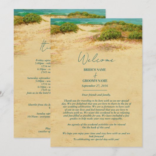 Watercolor Strand Kust Bruiloft Itinerary  Programmakaart (Voorkant / Achterkant)