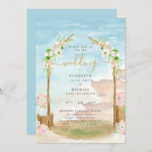 Watercolor Strand Kust Bruiloft Uitnodiging (Voorkant / Achterkant)