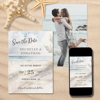 Watercolor Strand Kust Foto Bruiloft Save The Date