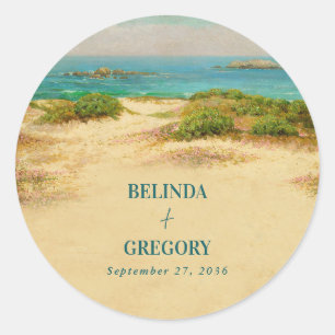 Watercolor Strand Kust Huwelijksbestemming Ronde Sticker