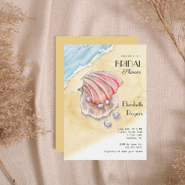 Watercolor Strand Met Schelpen & Parels Bruidsfees Kaart