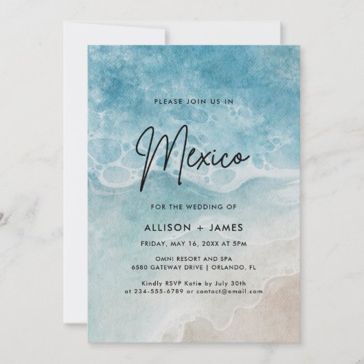 Watercolor Strand Mexico Trouwkaart Kaart (Voorkant)