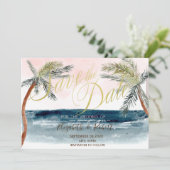 Watercolor Strand Trouwpalmen Save The Date (Staand voorkant)