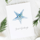 Watercolor Strand Zeester Aangepaste Kerstkaart Feestdagen Kaart