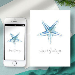 Watercolor Strand Zeester Op Maat Gemaakte Kerstka Feestdagen Kaart