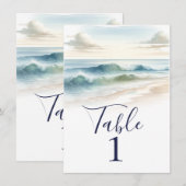 Watercolor Strandgolven Rustical Huwelijk Tafelnum Kaart (Voorkant / Achterkant)