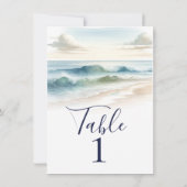 Watercolor Strandgolven Rustical Huwelijk Tafelnum Kaart (Achterkant)
