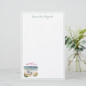 Watercolor strandstoel gepersonaliseerd briefpapier (Staand voorkant)