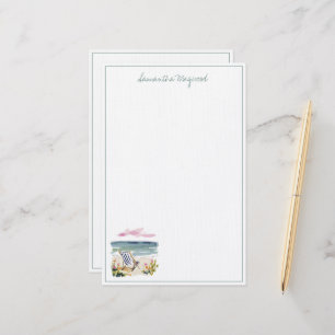 Watercolor strandstoel gepersonaliseerd briefpapier