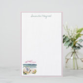 Watercolor strandstoel gepersonaliseerd briefpapier (Staand voorkant)