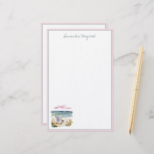 Watercolor strandstoel gepersonaliseerd briefpapier