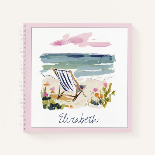 Watercolor strandstoel gepersonaliseerd notitieboek (Voorkant)