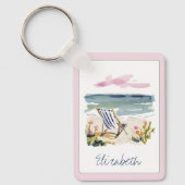 Watercolor Strandstoel Persoonlijk Sleutelhanger (Voorkant)