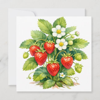 Watercolor Strawberries and Berry Blossom Kaart