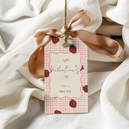 Watercolor Strawberries on Pink Grid- Valentine Cadeaulabel