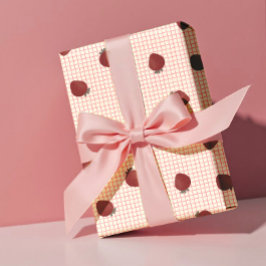 Watercolor Strawberries on Pink Grid - Valentine Cadeaupapier