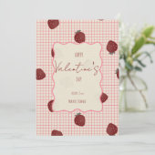 Watercolor Strawberries on Pink Grid- Valentine Feestdagenkaart (Staand voorkant)