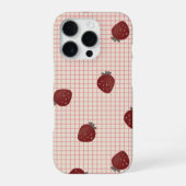Watercolor Strawberries on Pink Grid - Valentine iPhone Hoesje (Achterkant)