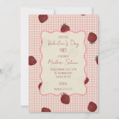 Watercolor Strawberries on Pink Grid- Valentine Kaart (Voorkant)