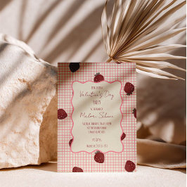 Watercolor Strawberries on Pink Grid- Valentine Kaart