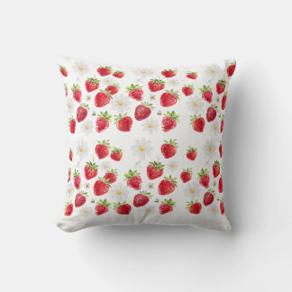 Watercolor Strawberry and Daisy Floral Pattern Kussen