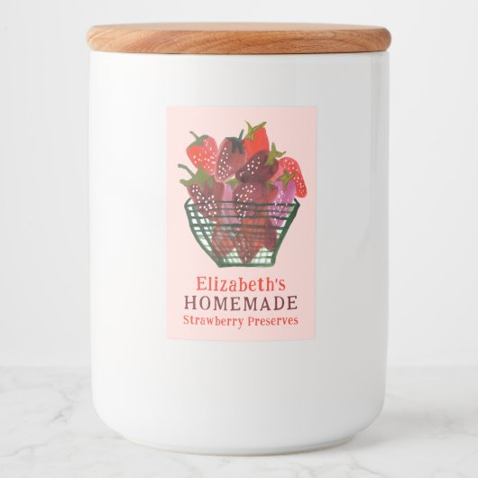 Watercolor Strawberry Basket Custom Homemade Jam Voedselcontainer Etiket (Voorkant)