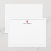 Watercolor Strawberry Blue Border Personalized Notitiekaartje (Voorkant / Achterkant)