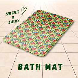Watercolor Strawberry Blueberry Pattern on Yellow  Badmat