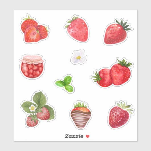 Watercolor Strawberry Fruit, Jam and Flowers  Sticker (Vel)