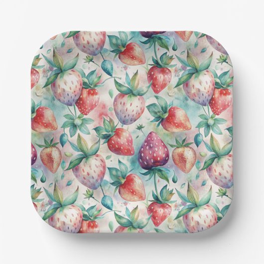 Watercolor Strawberry Papieren Bordje (Voorkant)