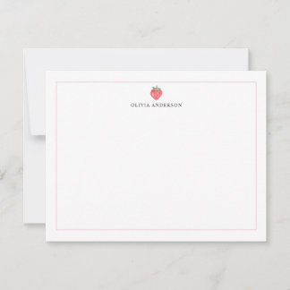 Watercolor Strawberry Pink Border Personalized Notitiekaartje